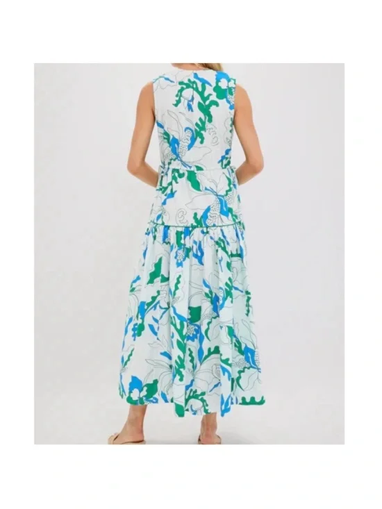 New Tuckernuck Oliphant Orchard Green Sleeveless Piped Maxi Dress size Large - Picture 3 of 14